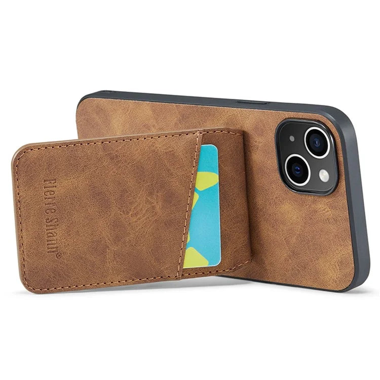 FIERRE SHANN For iPhone 15 Case Card Holder Drop Proof PU Leather+TPU Phone Cover