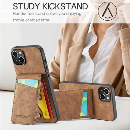 FIERRE SHANN For iPhone 15 Case Card Holder Drop Proof PU Leather+TPU Phone Cover