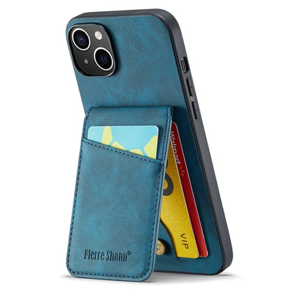 FIERRE SHANN For iPhone 15 Case Card Holder Drop Proof PU Leather+TPU Phone Cover