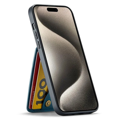 FIERRE SHANN For iPhone 15 Case Card Holder Drop Proof PU Leather+TPU Phone Cover