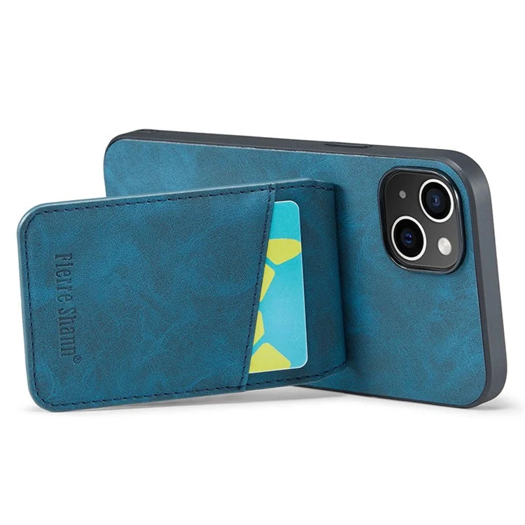 FIERRE SHANN For iPhone 15 Case Card Holder Drop Proof PU Leather+TPU Phone Cover