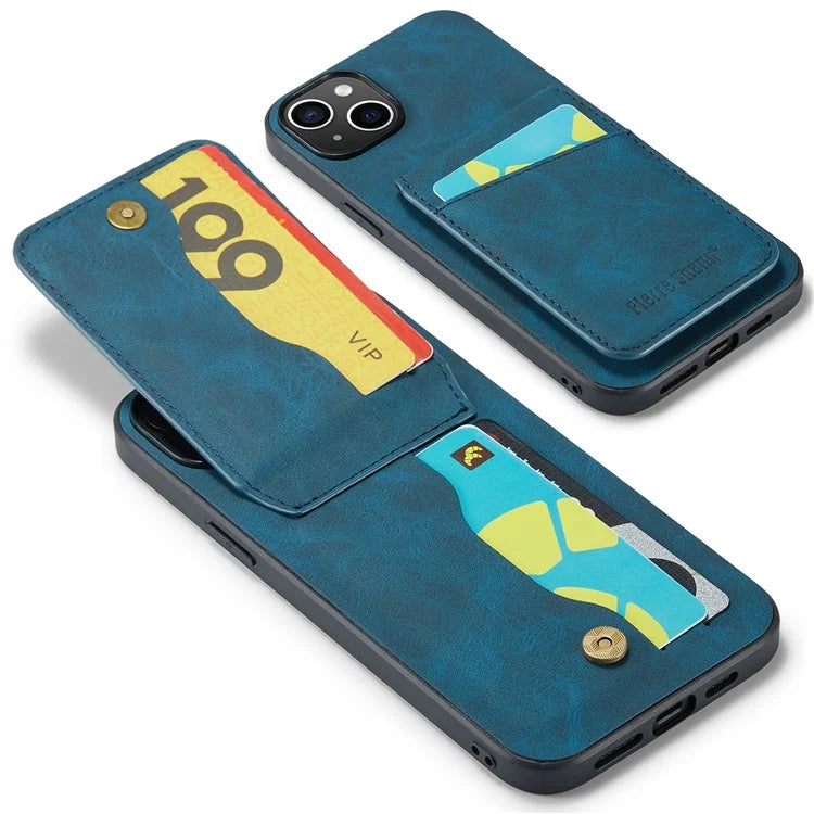 FIERRE SHANN For iPhone 15 Case Card Holder Drop Proof PU Leather+TPU Phone Cover