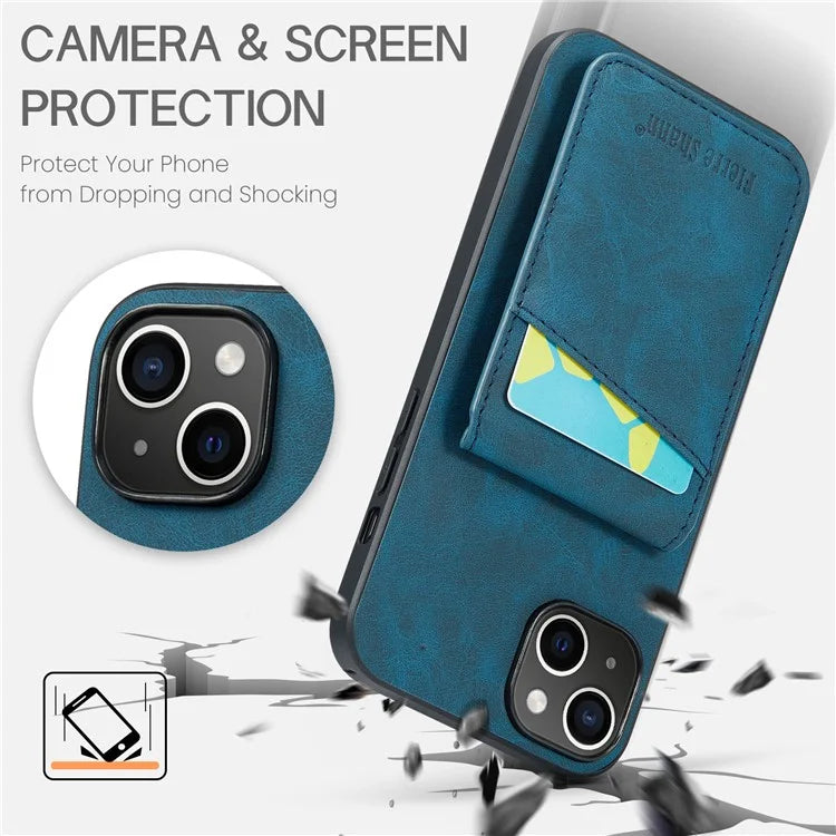 FIERRE SHANN For iPhone 15 Case Card Holder Drop Proof PU Leather+TPU Phone Cover