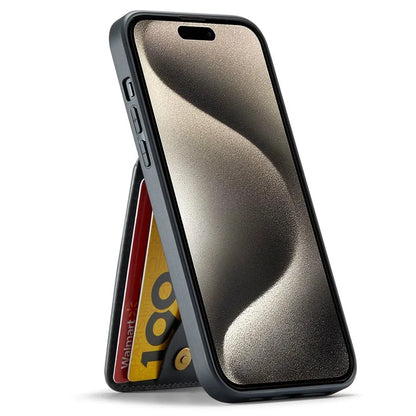 FIERRE SHANN For iPhone 15 Pro Cover Card Slots PU Leather+TPU Phone Kickstand Case