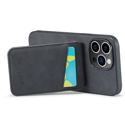 FIERRE SHANN For iPhone 15 Pro Cover Card Slots PU Leather+TPU Phone Kickstand Case