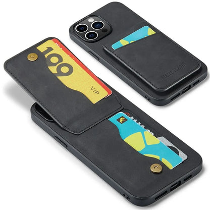 FIERRE SHANN For iPhone 15 Pro Cover Card Slots PU Leather+TPU Phone Kickstand Case