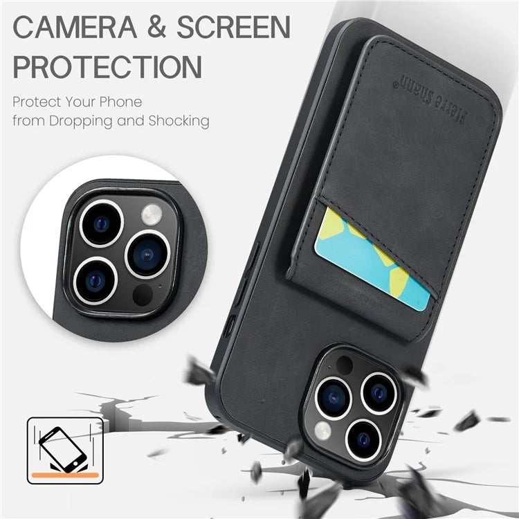 FIERRE SHANN For iPhone 15 Pro Cover Card Slots PU Leather+TPU Phone Kickstand Case