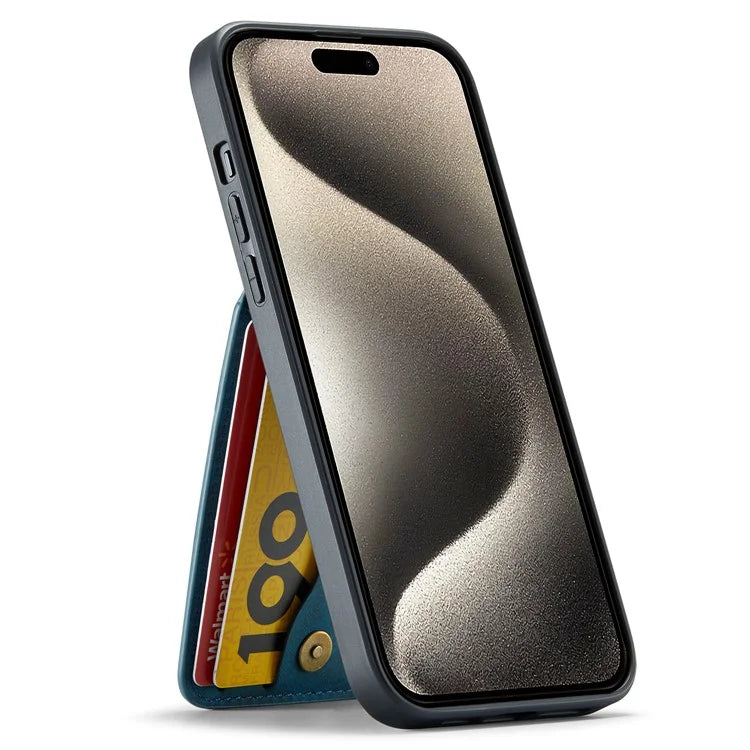 FIERRE SHANN For iPhone 15 Pro Cover Card Slots PU Leather+TPU Phone Kickstand Case