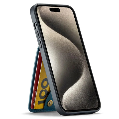 FIERRE SHANN For iPhone 15 Pro Cover Card Slots PU Leather+TPU Phone Kickstand Case