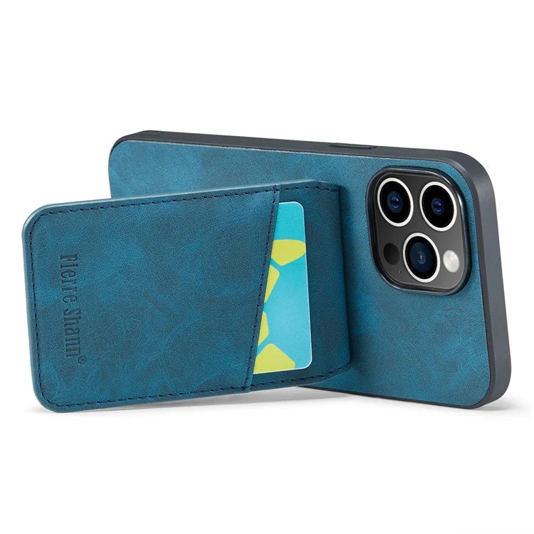 FIERRE SHANN For iPhone 15 Pro Cover Card Slots PU Leather+TPU Phone Kickstand Case