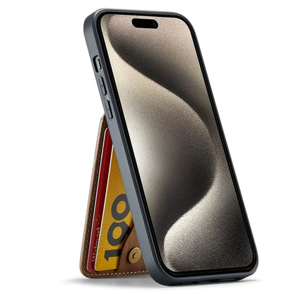 FIERRE SHANN For iPhone 15 Pro Cover Card Slots PU Leather+TPU Phone Kickstand Case