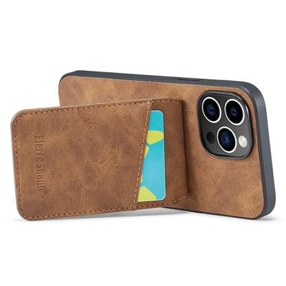 FIERRE SHANN For iPhone 15 Pro Cover Card Slots PU Leather+TPU Phone Kickstand Case