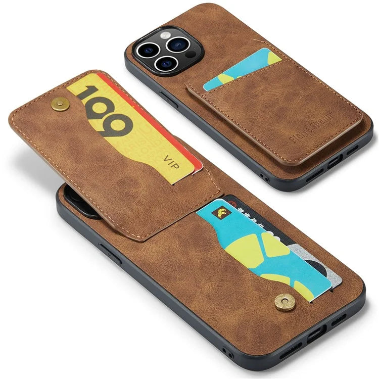FIERRE SHANN For iPhone 15 Pro Cover Card Slots PU Leather+TPU Phone Kickstand Case