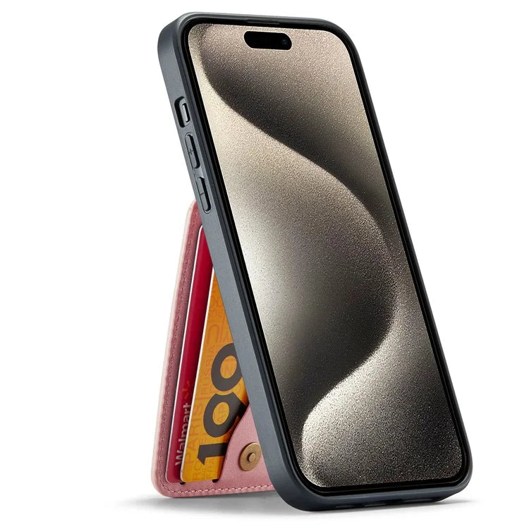 FIERRE SHANN For iPhone 15 Pro Cover Card Slots PU Leather+TPU Phone Kickstand Case