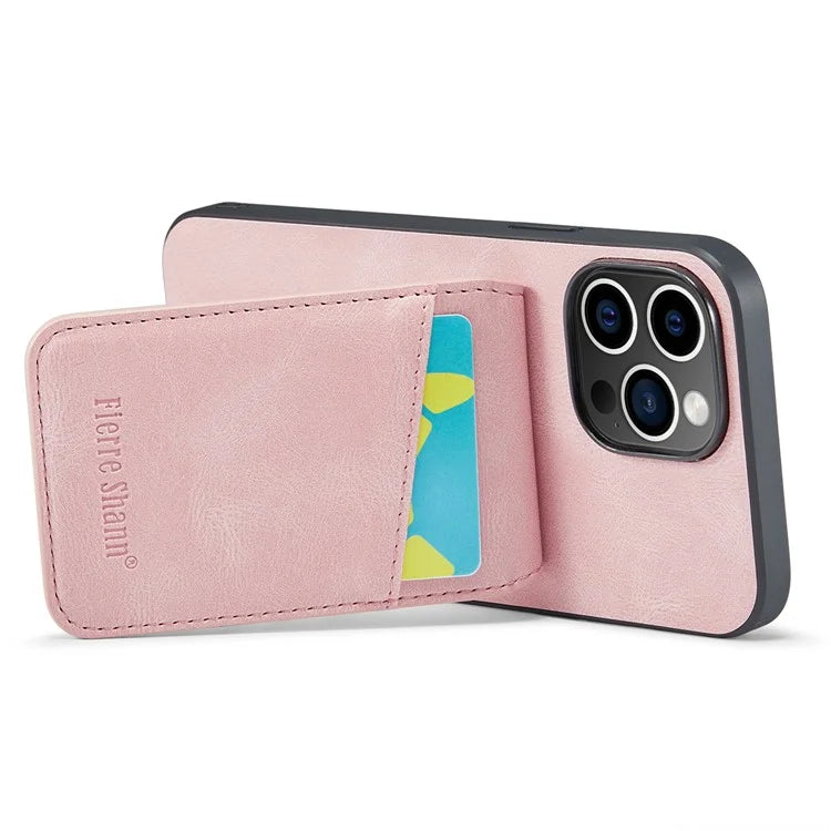 FIERRE SHANN For iPhone 15 Pro Cover Card Slots PU Leather+TPU Phone Kickstand Case