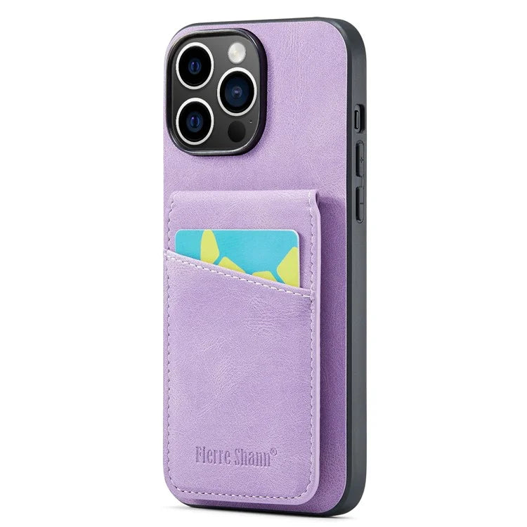 FIERRE SHANN For iPhone 15 Pro Cover Card Slots PU Leather+TPU Phone Kickstand Case