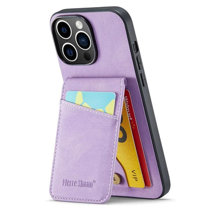FIERRE SHANN For iPhone 15 Pro Cover Card Slots PU Leather+TPU Phone Kickstand Case