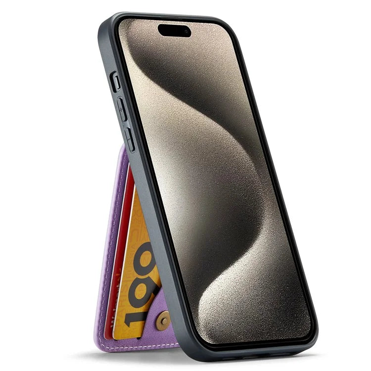 FIERRE SHANN For iPhone 15 Pro Cover Card Slots PU Leather+TPU Phone Kickstand Case