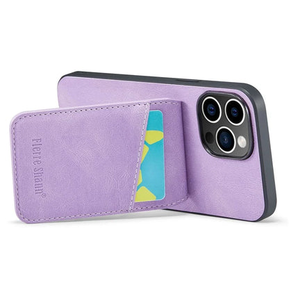 FIERRE SHANN For iPhone 15 Pro Cover Card Slots PU Leather+TPU Phone Kickstand Case