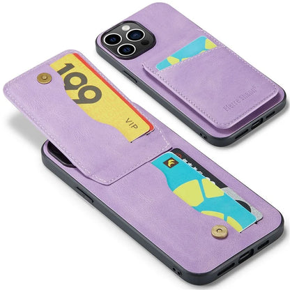 FIERRE SHANN For iPhone 15 Pro Cover Card Slots PU Leather+TPU Phone Kickstand Case