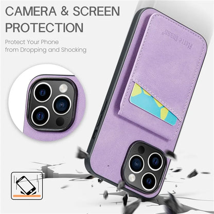 FIERRE SHANN For iPhone 15 Pro Cover Card Slots PU Leather+TPU Phone Kickstand Case