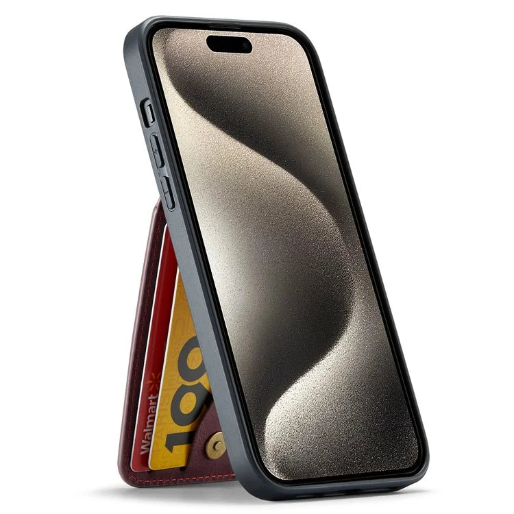 FIERRE SHANN For iPhone 15 Pro Cover Card Slots PU Leather+TPU Phone Kickstand Case
