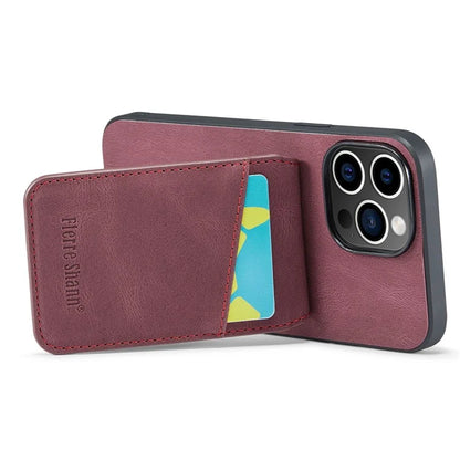 FIERRE SHANN For iPhone 15 Pro Cover Card Slots PU Leather+TPU Phone Kickstand Case