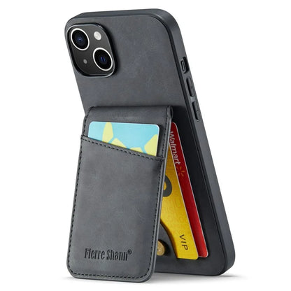 FIERRE SHANN For iPhone 15 Plus Cover RFID Blocking Card Holder PU Leather+TPU Phone Case