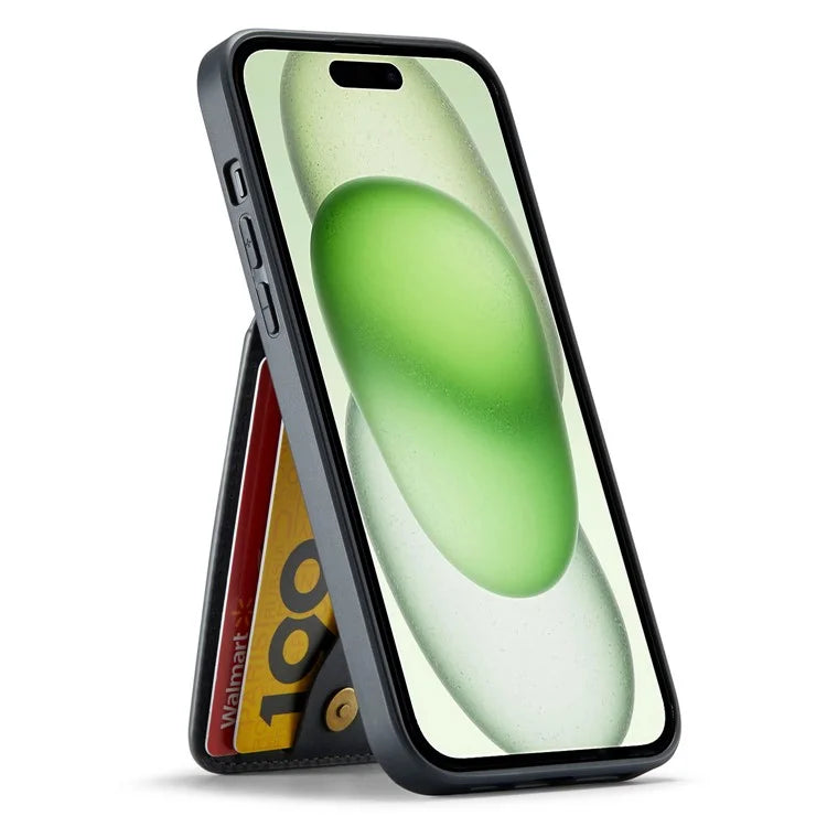 FIERRE SHANN For iPhone 15 Plus Cover RFID Blocking Card Holder PU Leather+TPU Phone Case