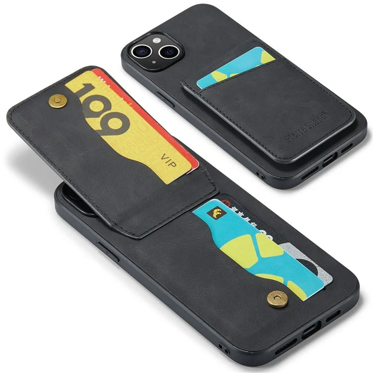 FIERRE SHANN For iPhone 15 Plus Cover RFID Blocking Card Holder PU Leather+TPU Phone Case