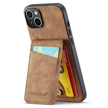 FIERRE SHANN For iPhone 15 Plus Cover RFID Blocking Card Holder PU Leather+TPU Phone Case