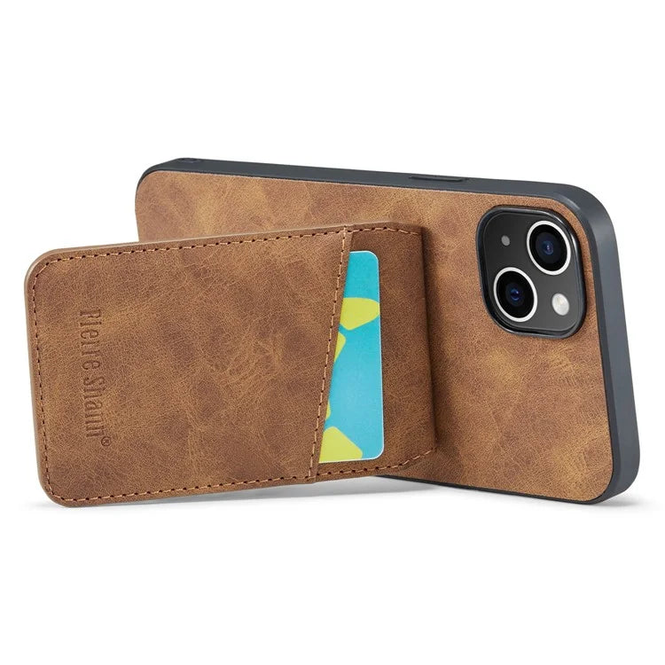 FIERRE SHANN For iPhone 15 Plus Cover RFID Blocking Card Holder PU Leather+TPU Phone Case