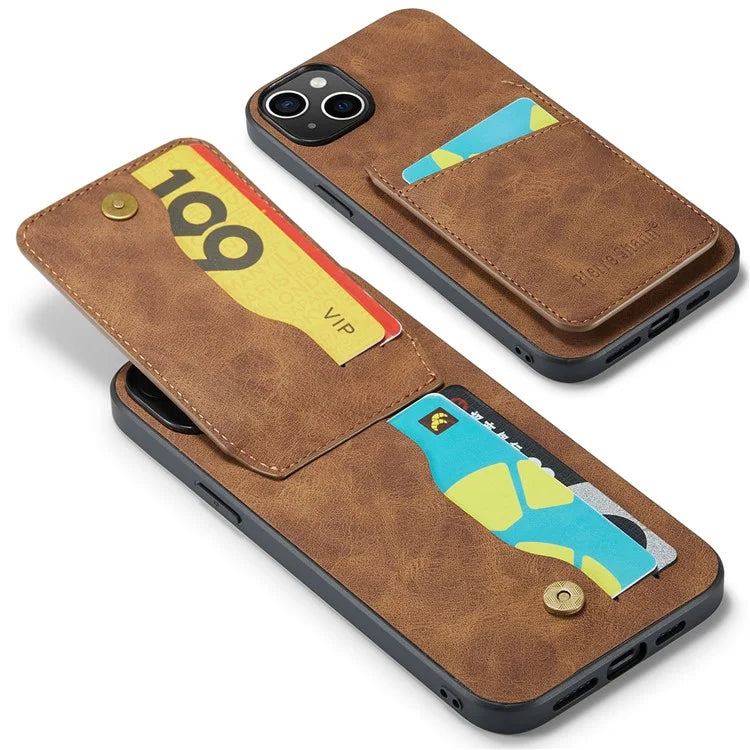 FIERRE SHANN For iPhone 15 Plus Cover RFID Blocking Card Holder PU Leather+TPU Phone Case