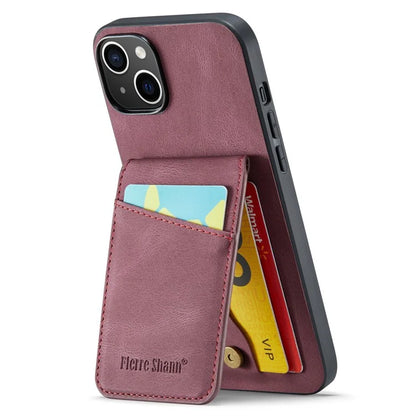 FIERRE SHANN For iPhone 15 Plus Cover RFID Blocking Card Holder PU Leather+TPU Phone Case