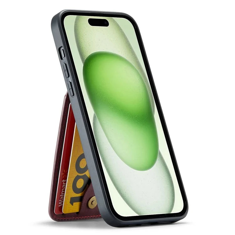 FIERRE SHANN For iPhone 15 Plus Cover RFID Blocking Card Holder PU Leather+TPU Phone Case