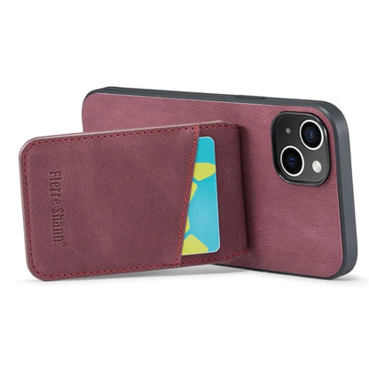 FIERRE SHANN For iPhone 15 Plus Cover RFID Blocking Card Holder PU Leather+TPU Phone Case