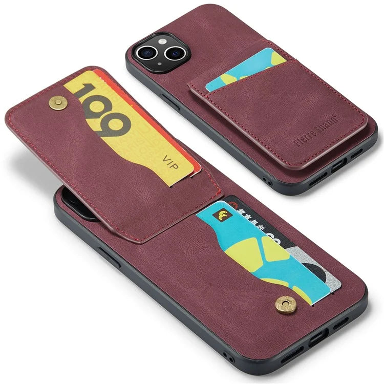 FIERRE SHANN For iPhone 15 Plus Cover RFID Blocking Card Holder PU Leather+TPU Phone Case