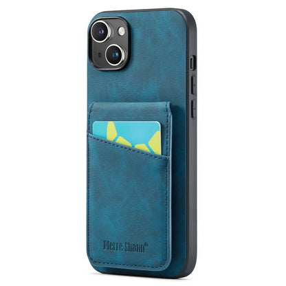 FIERRE SHANN For iPhone 15 Plus Cover RFID Blocking Card Holder PU Leather+TPU Phone Case