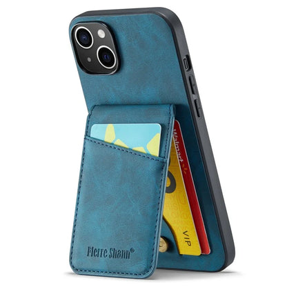 FIERRE SHANN For iPhone 15 Plus Cover RFID Blocking Card Holder PU Leather+TPU Phone Case