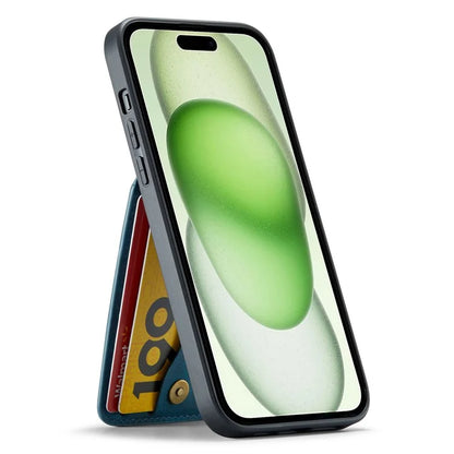 FIERRE SHANN For iPhone 15 Plus Cover RFID Blocking Card Holder PU Leather+TPU Phone Case
