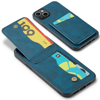 FIERRE SHANN For iPhone 15 Plus Cover RFID Blocking Card Holder PU Leather+TPU Phone Case