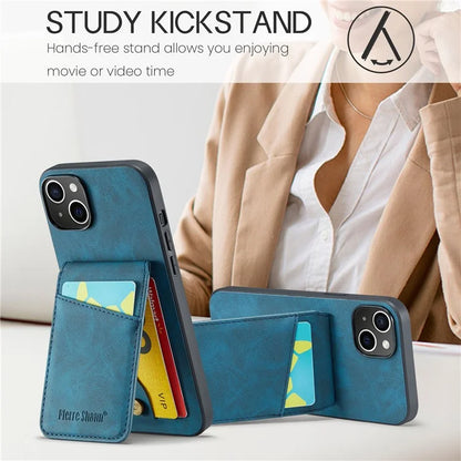 FIERRE SHANN For iPhone 15 Plus Cover RFID Blocking Card Holder PU Leather+TPU Phone Case