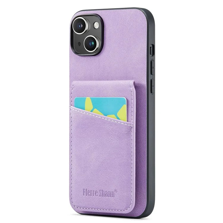 FIERRE SHANN For iPhone 15 Plus Cover RFID Blocking Card Holder PU Leather+TPU Phone Case