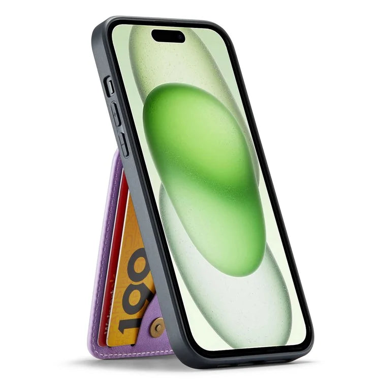 FIERRE SHANN For iPhone 15 Plus Cover RFID Blocking Card Holder PU Leather+TPU Phone Case