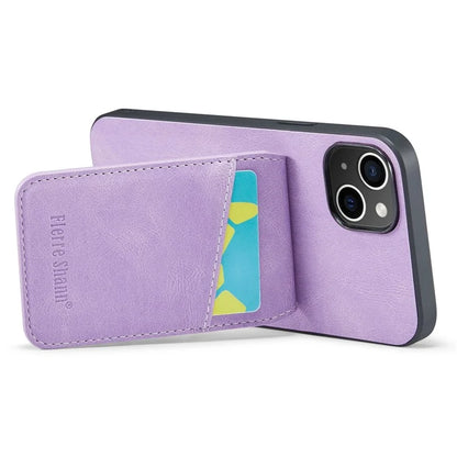 FIERRE SHANN For iPhone 15 Plus Cover RFID Blocking Card Holder PU Leather+TPU Phone Case