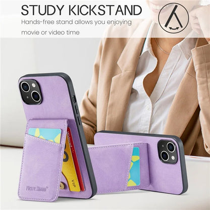 FIERRE SHANN For iPhone 15 Plus Cover RFID Blocking Card Holder PU Leather+TPU Phone Case