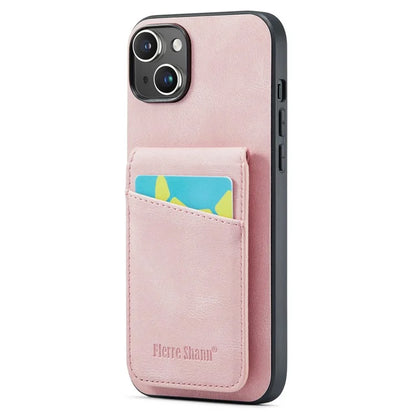 FIERRE SHANN For iPhone 15 Plus Cover RFID Blocking Card Holder PU Leather+TPU Phone Case