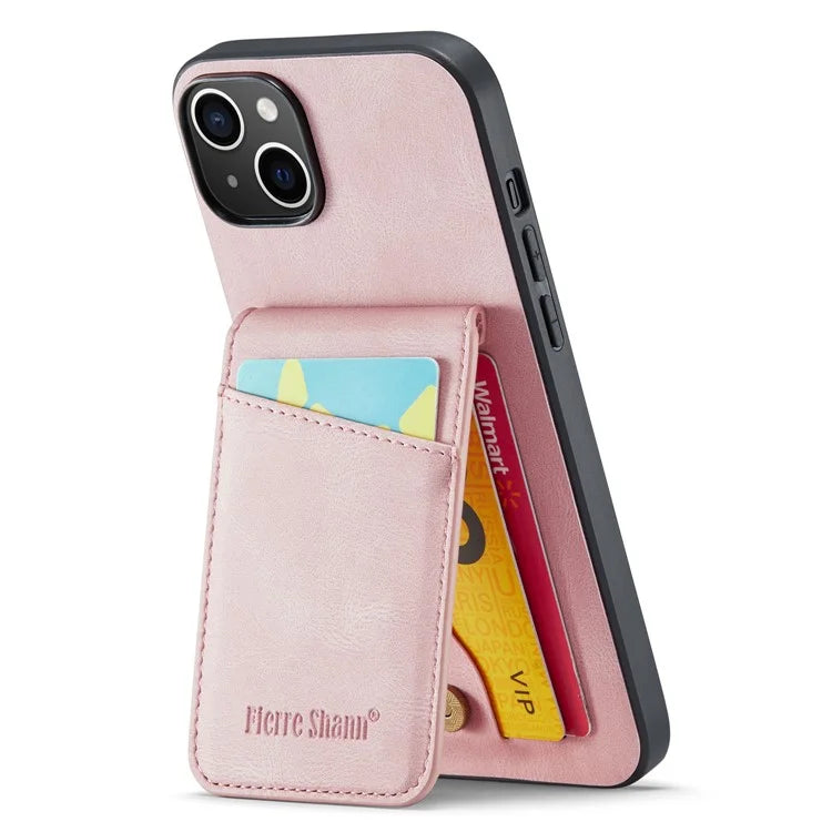 FIERRE SHANN For iPhone 15 Plus Cover RFID Blocking Card Holder PU Leather+TPU Phone Case