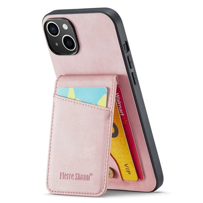FIERRE SHANN For iPhone 15 Plus Cover RFID Blocking Card Holder PU Leather+TPU Phone Case