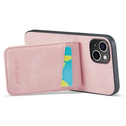 FIERRE SHANN For iPhone 15 Plus Cover RFID Blocking Card Holder PU Leather+TPU Phone Case